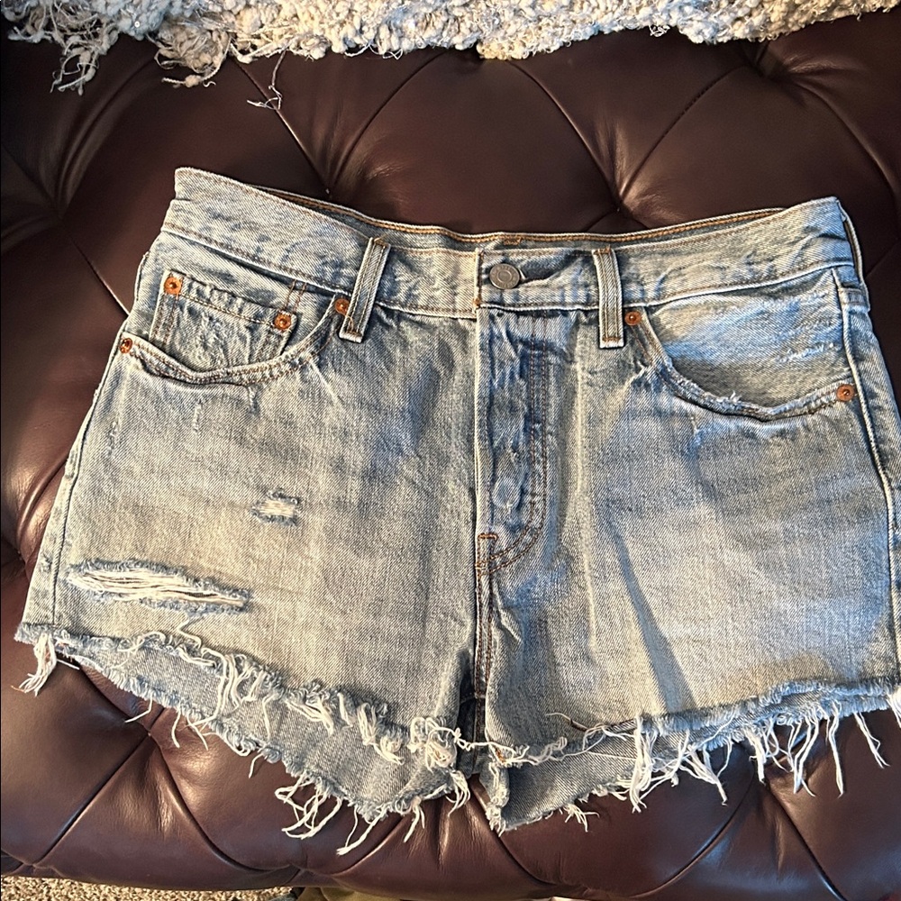 Levi's 501 Light Blue Distressed Cutoff Denim Shorts
